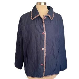 Napa Valley Navy Blue Quilted Chore Jacket Sz L Button Front Pockets Fall Casual